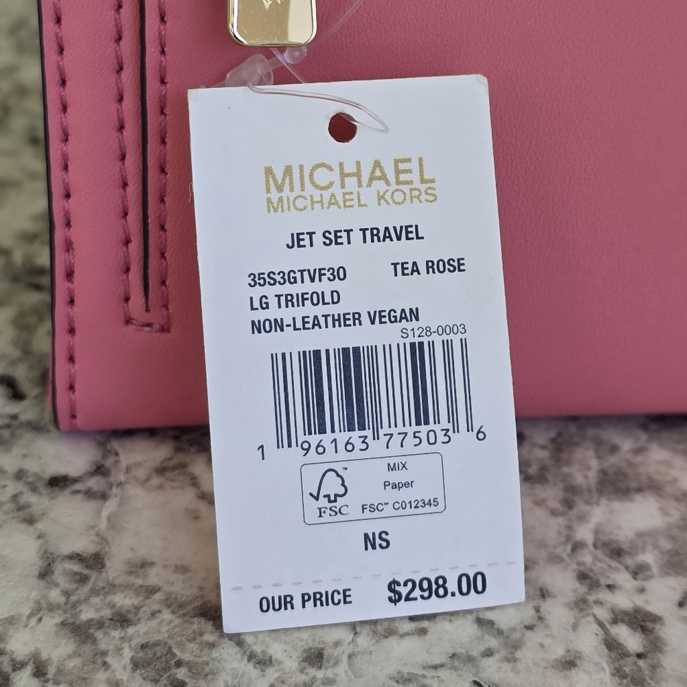 Michael Kors Jet Set Studded Pink Trifold Wallet - Picture 5 of 6